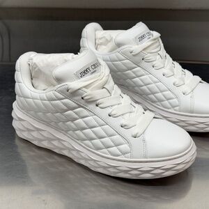 Jimmy Choo Diamond Maxi M White Quilted Leather Trainer Sneakers US9 EU42